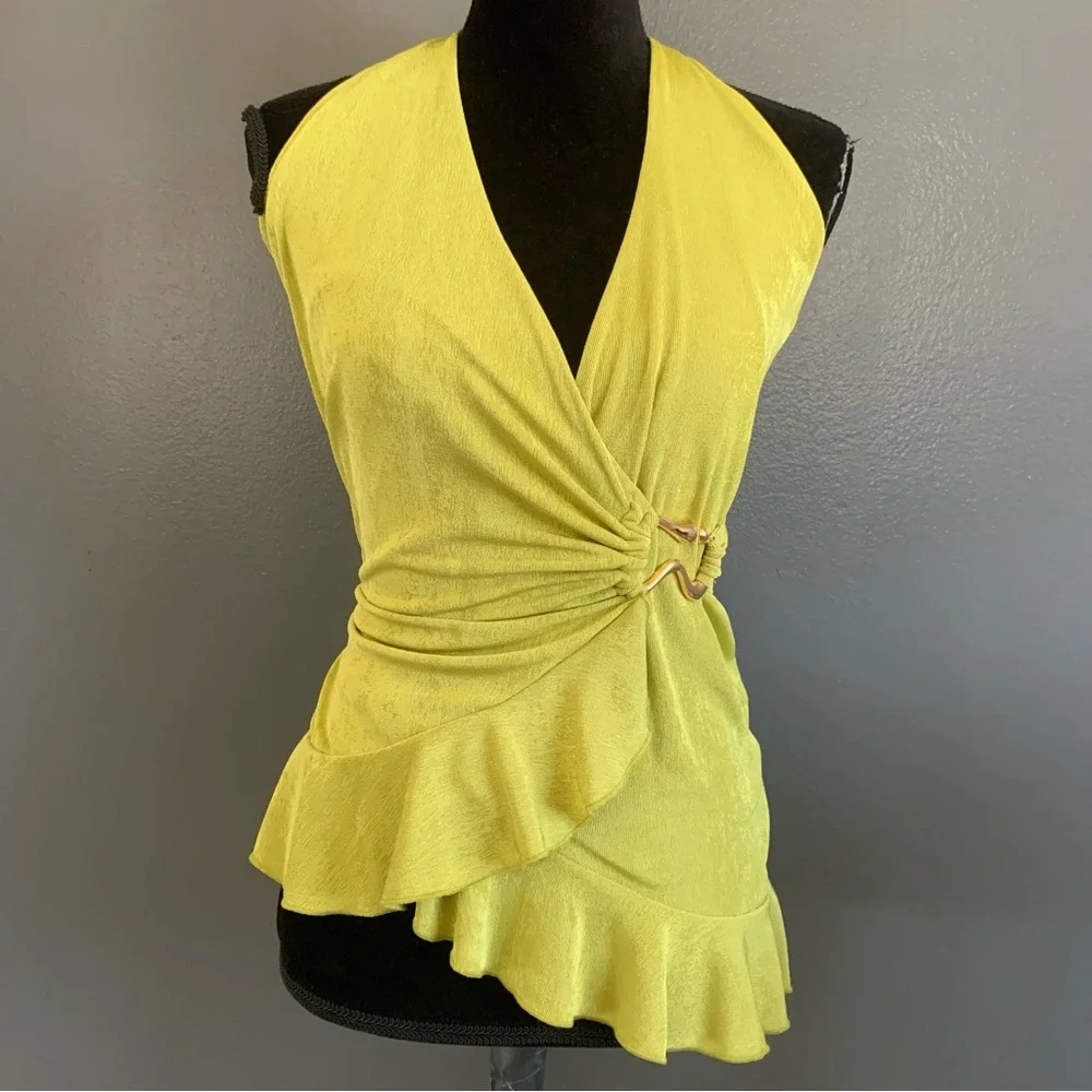 Cache Lemon Ruffle Wrap Top - Picture 1 of 5